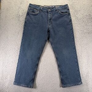 Smith's Jeans Men 42x30 Blue Cotton Denim Straight Fleece Lined Workwear Stretch